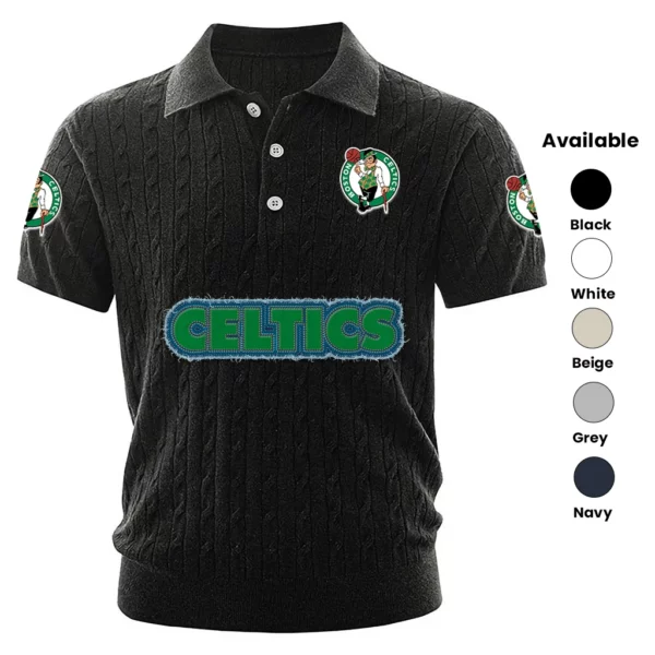 Boston Celtics Polo Shirt Men Knitted Top Texture, Short Sleeve
