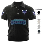 Charlotte Hornets Polo Shirt Men Knitted Top Texture, Short Sleeve