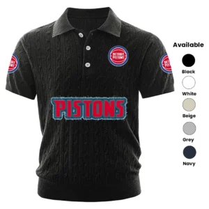 Detroit Pistons Polo Shirt Men Knitted Top Texture, Short Sleeve
