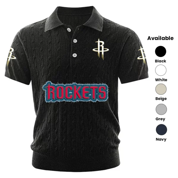 Houston Rockets Polo Shirt Men Knitted Top Texture, Short Sleeve