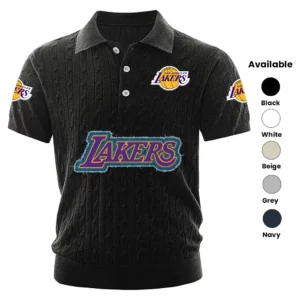 Los Angeles Lakers Polo Shirt Men Knitted Top Texture, Short Sleeve