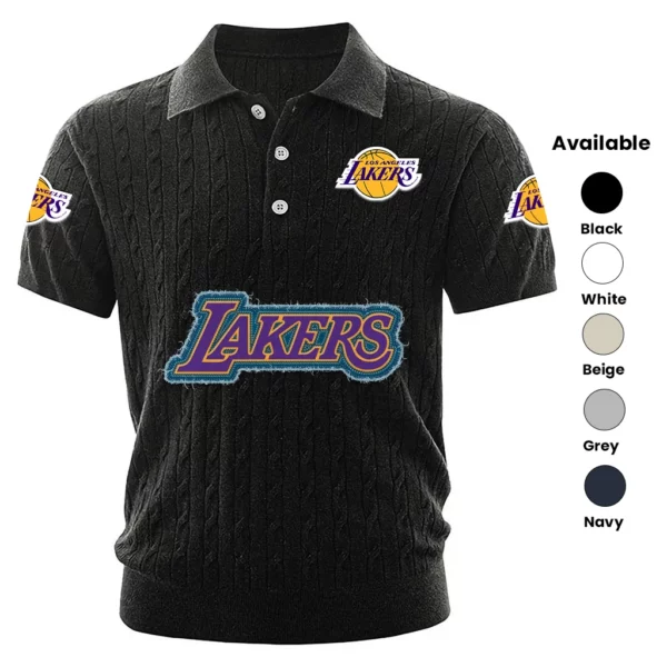 Los Angeles Lakers Polo Shirt Men Knitted Top Texture, Short Sleeve