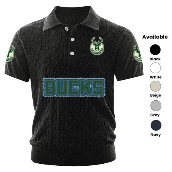 Milwaukee Bucks Polo Shirt Men Knitted Top Texture, Short Sleeve