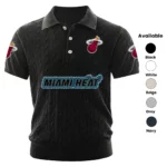 Miami Heat Polo Shirt Men Knitted Top Texture, Short Sleeve