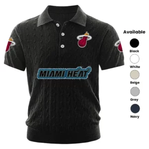 Miami Heat Polo Shirt Men Knitted Top Texture, Short Sleeve