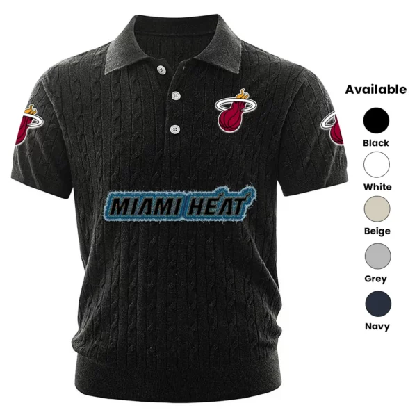 Miami Heat Polo Shirt Men Knitted Top Texture, Short Sleeve