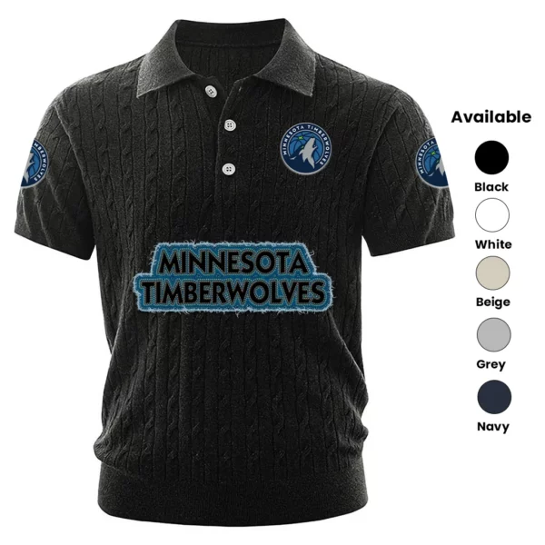 Minnesota Timberwolves Polo Shirt Men Knitted Top Texture, Short Sleeve