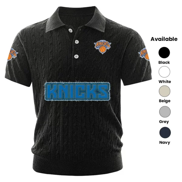 New York Knicks Polo Shirt Men Knitted Top Texture, Short Sleeve