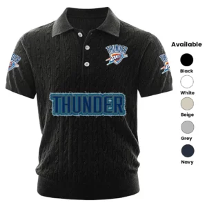 Oklahoma City Thunder Polo Shirt Men Knitted Top Texture, Short Sleeve