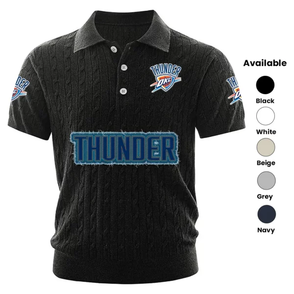 Oklahoma City Thunder Polo Shirt Men Knitted Top Texture, Short Sleeve
