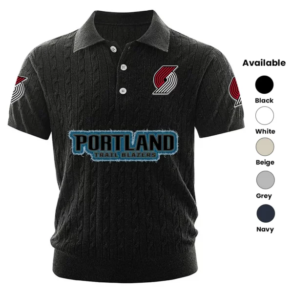 Portland Trail Blazers Polo Shirt Men Knitted Top Texture, Short Sleeve