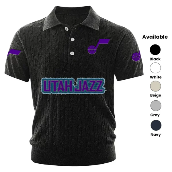 Utah Jazz Polo Shirt Men Knitted Top Texture, Short Sleeve