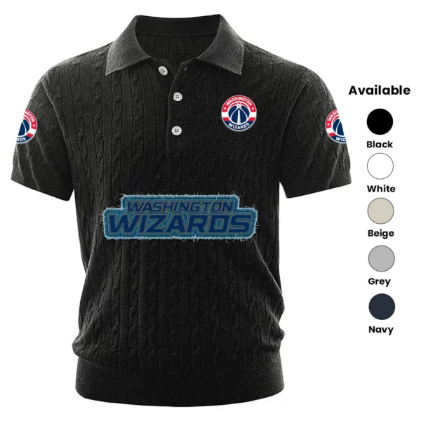 Washington Wizards Polo Shirt Men Knitted Top Texture, Short Sleeve