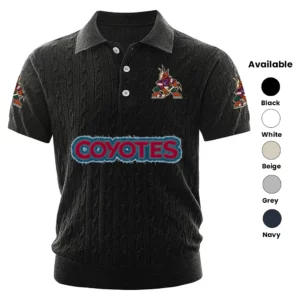 Arizona Coyotes Polo Shirt Men Knitted Top Texture, Short Sleeve