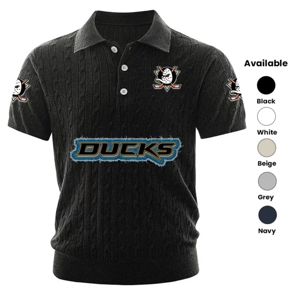 Anaheim Ducks Polo Shirt Men Knitted Top Texture, Short Sleeve