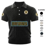 Boston Bruins Polo Shirt Men Knitted Top Texture, Short Sleeve