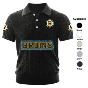 Boston Bruins Polo Shirt Men Knitted Top Texture, Short Sleeve