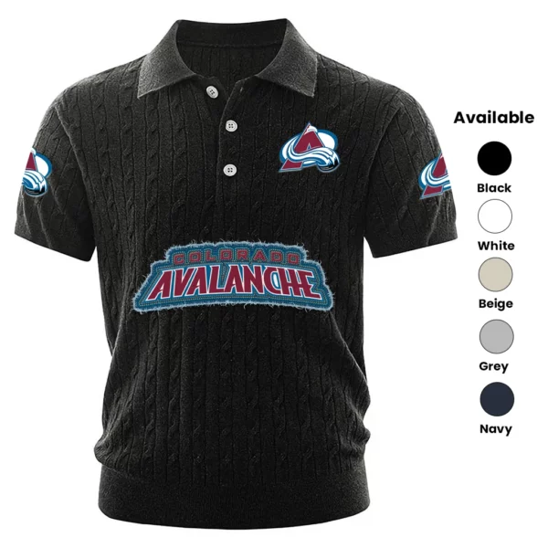 Colorado Avalanche Polo Shirt Men Knitted Top Texture, Short Sleeve