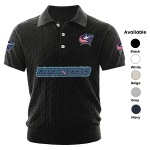 Columbus Blue Jackets Polo Shirt Men Knitted Top Texture, Short Sleeve