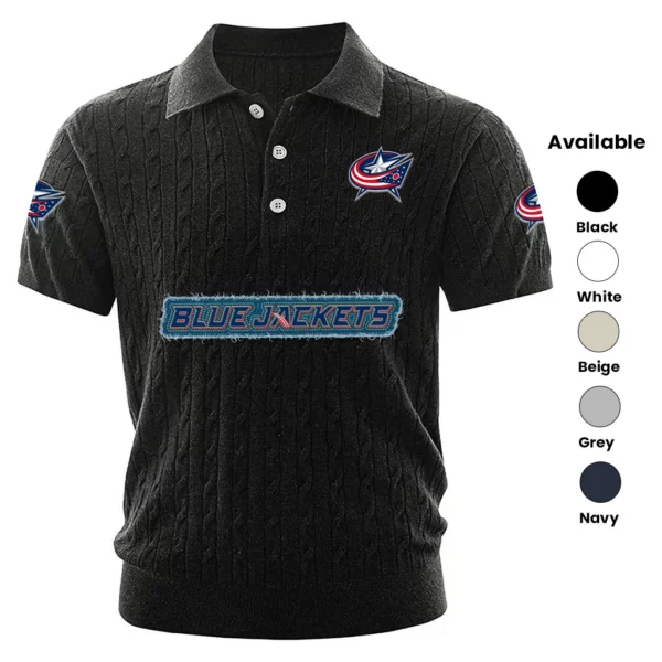 Columbus Blue Jackets Polo Shirt Men Knitted Top Texture, Short Sleeve