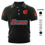 Calgary Flames Polo Shirt Men Knitted Top Texture, Short Sleeve