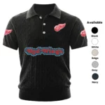 Detroit Red Wings Polo Shirt Men Knitted Top Texture, Short Sleeve