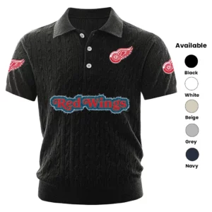 Detroit Red Wings Polo Shirt Men Knitted Top Texture, Short Sleeve