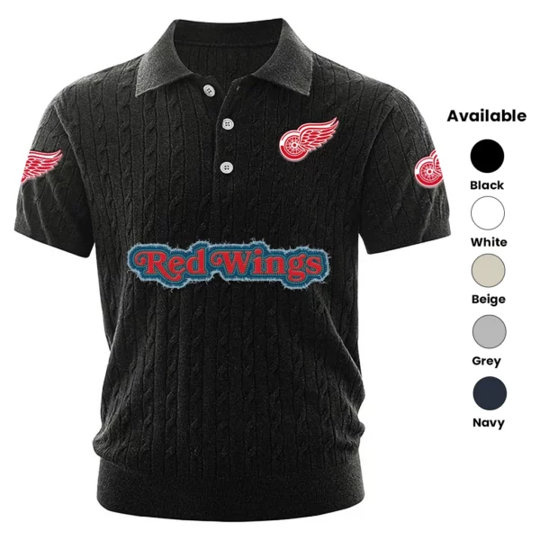 Detroit Red Wings Polo Shirt Men Knitted Top Texture, Short Sleeve