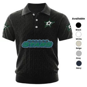 Dallas Stars Polo Shirt Men Knitted Top Texture, Short Sleeve