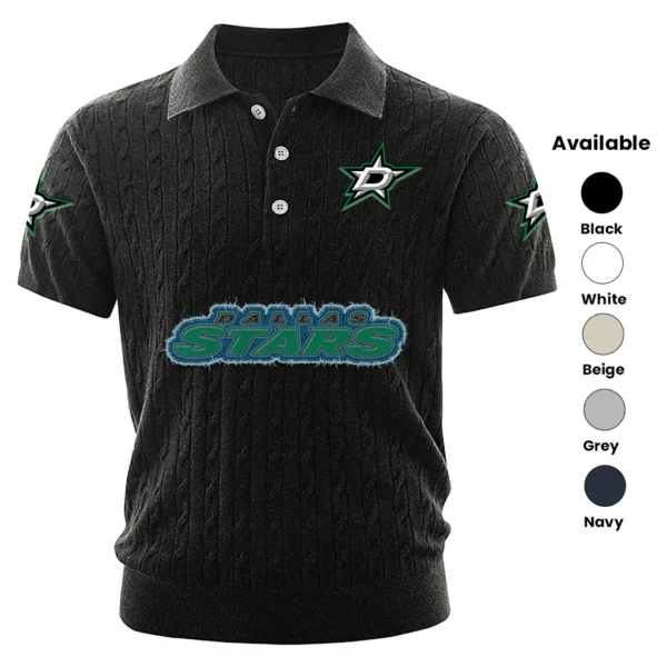 Dallas Stars Polo Shirt Men Knitted Top Texture, Short Sleeve