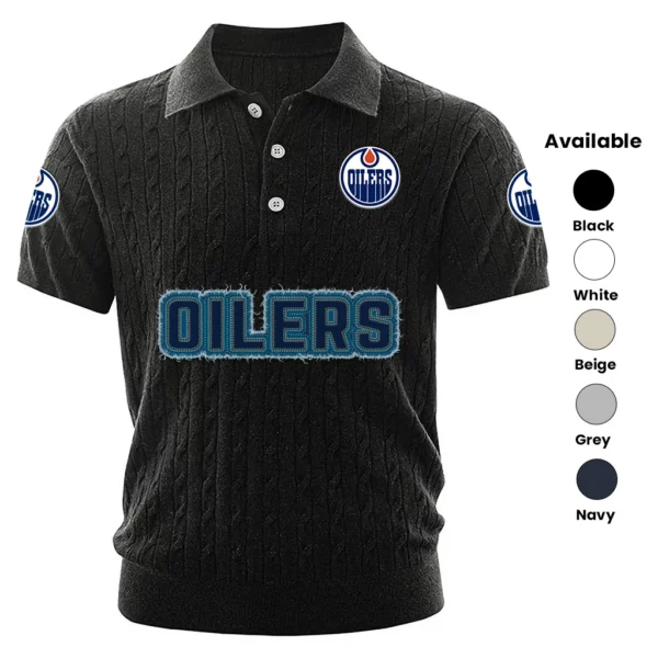 Edmonton Oilers Polo Shirt Men Knitted Top Texture, Short Sleeve