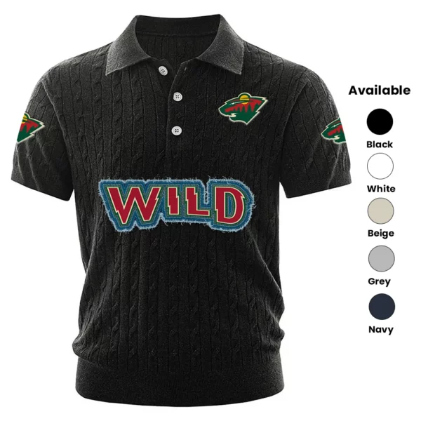 Minnesota Wild Polo Shirt Men Knitted Top Texture, Short Sleeve