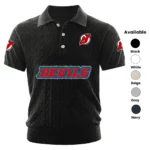 New Jersey Devils Polo Shirt Men Knitted Top Texture, Short Sleeve