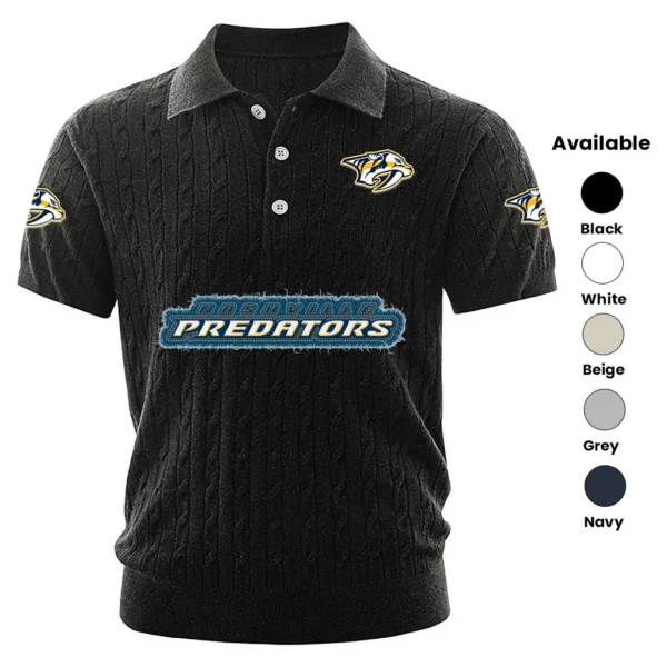 Nashville Predators Polo Shirt Men Knitted Top Texture, Short Sleeve