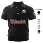 New York Islanders Polo Shirt Men Knitted Top Texture, Short Sleeve