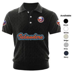 New York Islanders Polo Shirt Men Knitted Top Texture, Short Sleeve