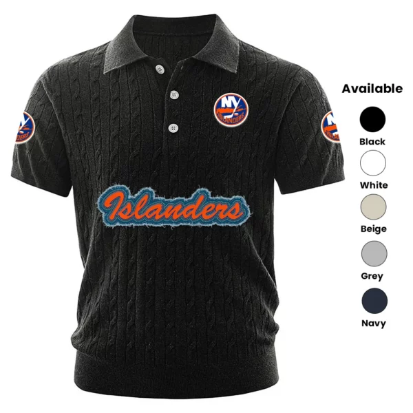 New York Islanders Polo Shirt Men Knitted Top Texture, Short Sleeve