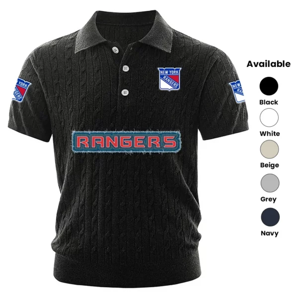New York Rangers Polo Shirt Men Knitted Top Texture, Short Sleeve