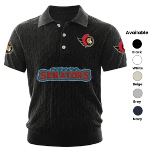 Ottawa Senators Polo Shirt Men Knitted Top Texture, Short Sleeve