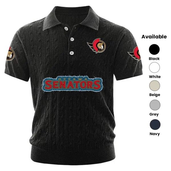 Ottawa Senators Polo Shirt Men Knitted Top Texture, Short Sleeve