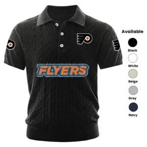 Philadelphia Flyers Polo Shirt Men Knitted Top Texture, Short Sleeve
