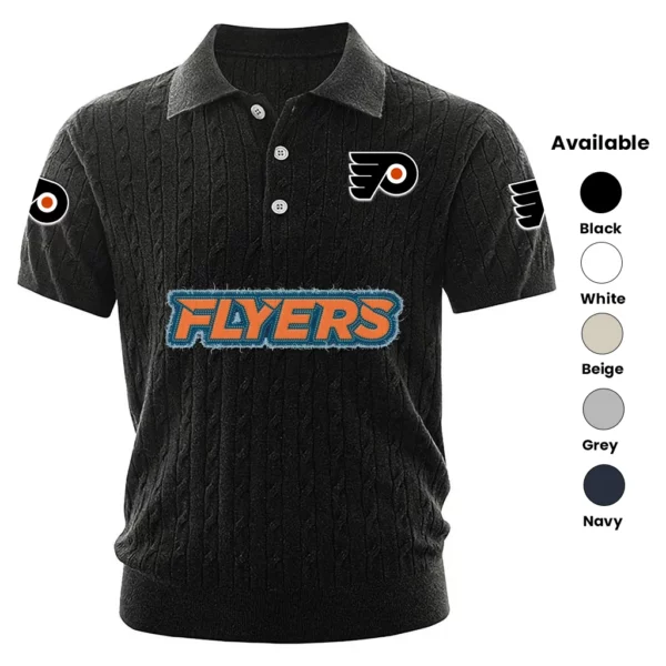Philadelphia Flyers Polo Shirt Men Knitted Top Texture, Short Sleeve