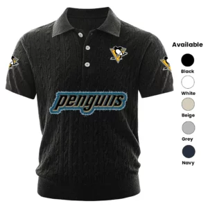 Pittsburgh Penguins Polo Shirt Men Knitted Top Texture, Short Sleeve