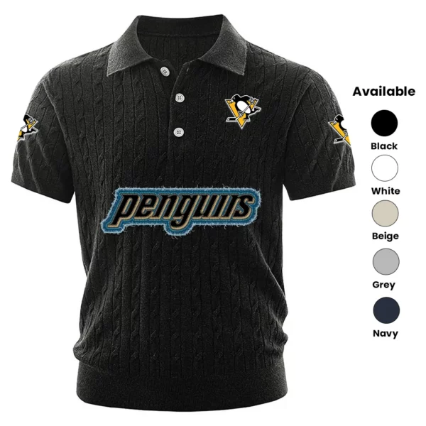 Pittsburgh Penguins Polo Shirt Men Knitted Top Texture, Short Sleeve
