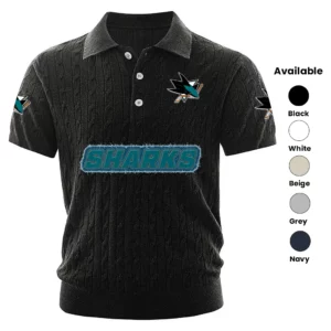 San Jose Sharks Polo Shirt Men Knitted Top Texture, Short Sleeve