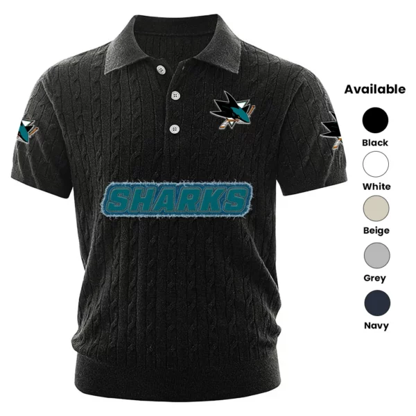 San Jose Sharks Polo Shirt Men Knitted Top Texture, Short Sleeve