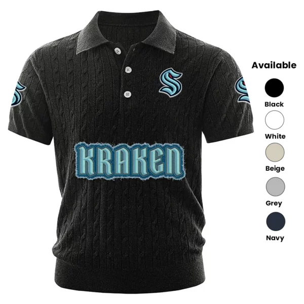 SeaKraken Polo Shirt Men Knitted Top Texture, Short Sleeve