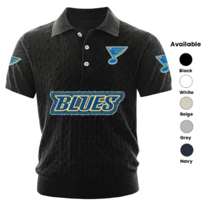 St. Louis Blues Polo Shirt Men Knitted Top Texture, Short Sleeve