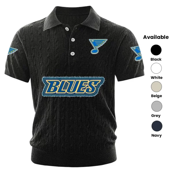 St. Louis Blues Polo Shirt Men Knitted Top Texture, Short Sleeve