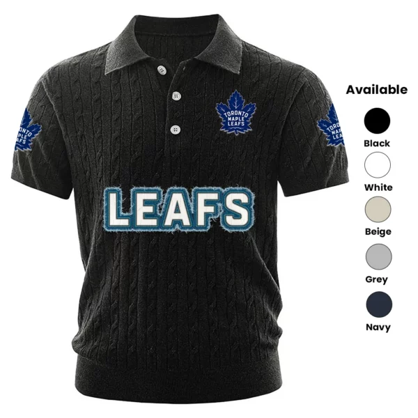 Toronto Maple Leafs Polo Shirt Men Knitted Top Texture, Short Sleeve